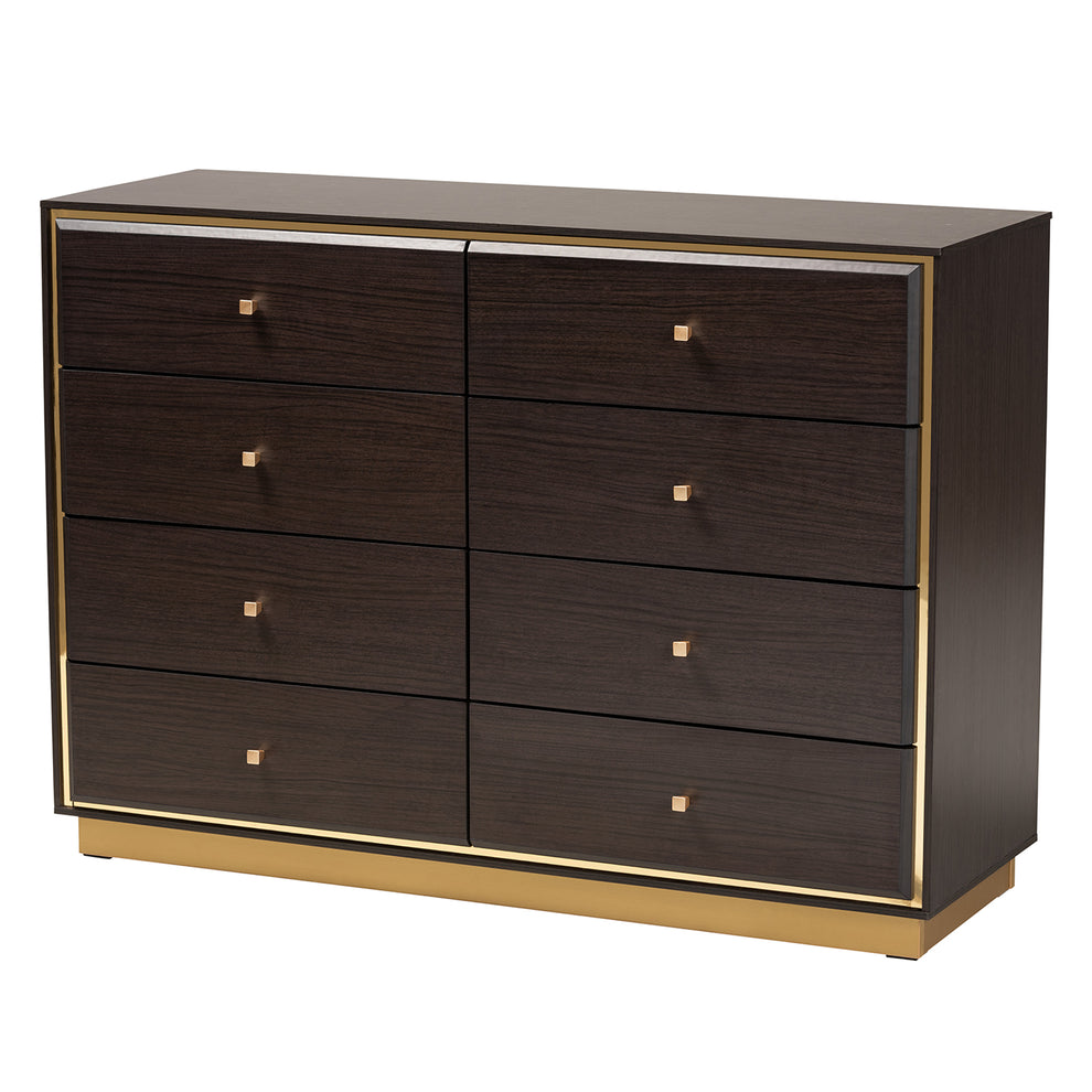 Baxton Studio Arcelia Contemporary Glam and Luxe Two-Tone Dark Brown and Gold Finished Wood Queen Size 4-Piece Bedroom Set with Chest | Bedroom Sets | Modishstore - 10