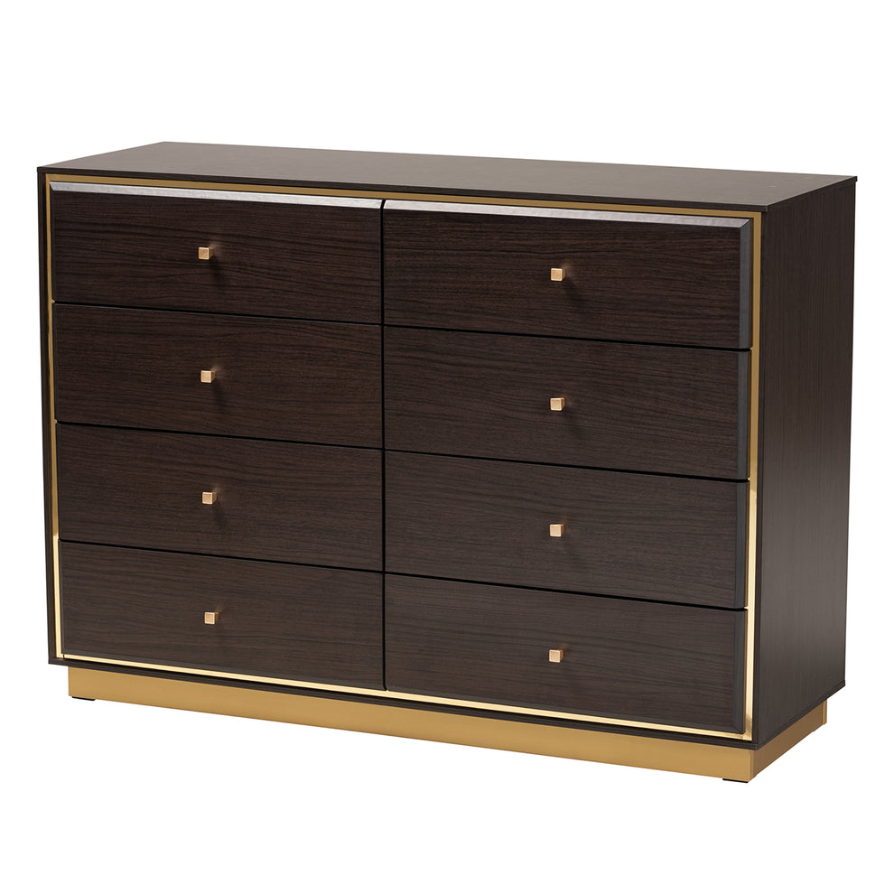 Baxton Studio Arcelia Contemporary Glam and Luxe Two-Tone Dark Brown and Gold Finished Wood Queen Size 4-Piece Bedroom Set | Beds | Modishstore - 6