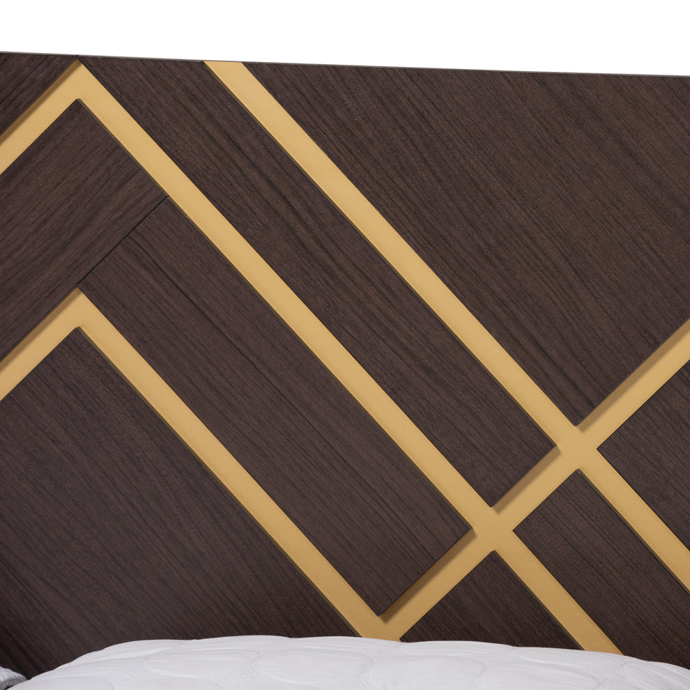 Baxton Studio Arcelia Contemporary Glam and Luxe Two-Tone Dark Brown and Gold Finished Wood Queen Size 4-Piece Bedroom Set | Beds | Modishstore - 11