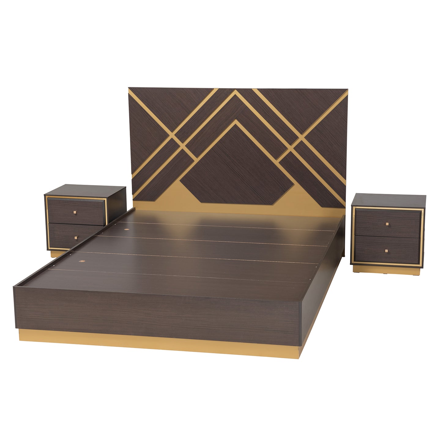 Baxton Studio Arcelia Contemporary Glam and Luxe Two-Tone Dark Brown and Gold Finished Wood Queen Size 3-Piece Bedroom Set | Beds | Modishstore - 3