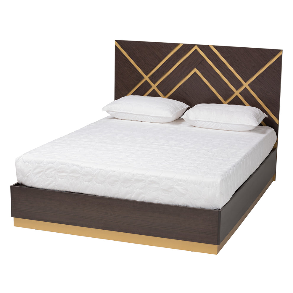 Baxton Studio Arcelia Contemporary Glam and Luxe Two-Tone Dark Brown and Gold Finished Wood Queen Size 3-Piece Bedroom Set | Beds | Modishstore - 4