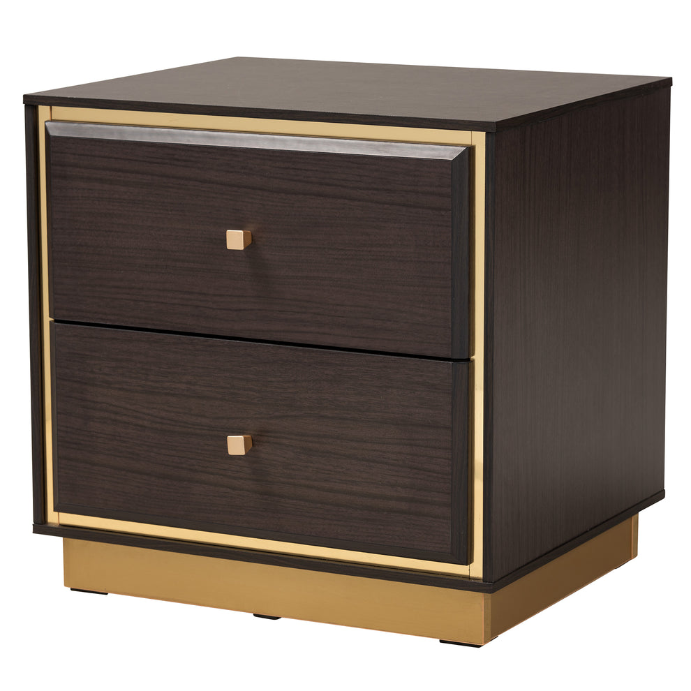 Baxton Studio Arcelia Contemporary Glam and Luxe Two-Tone Dark Brown and Gold Finished Wood Queen Size 3-Piece Bedroom Set | Beds | Modishstore - 5