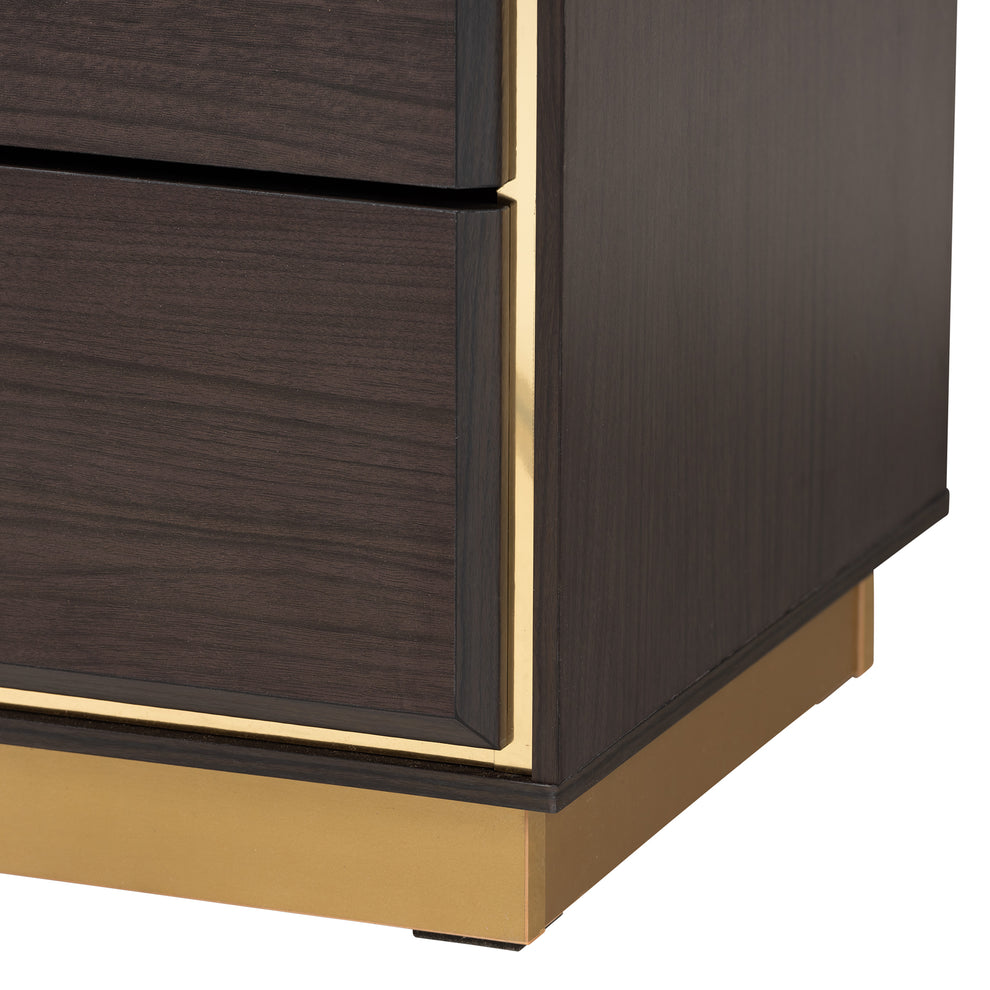 Baxton Studio Arcelia Contemporary Glam and Luxe Two-Tone Dark Brown and Gold Finished Wood Queen Size 3-Piece Bedroom Set | Beds | Modishstore - 7
