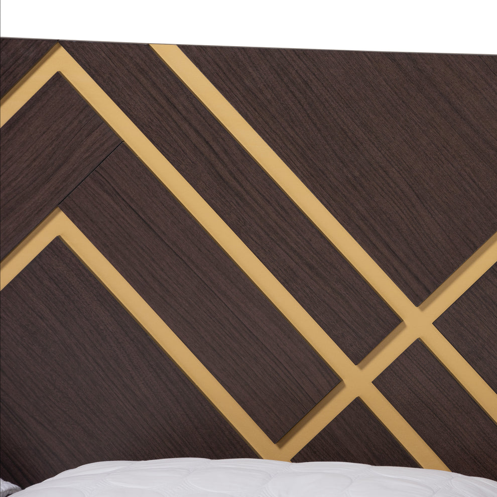 Baxton Studio Arcelia Contemporary Glam and Luxe Two-Tone Dark Brown and Gold Finished Wood Queen Size 3-Piece Bedroom Set | Beds | Modishstore - 8