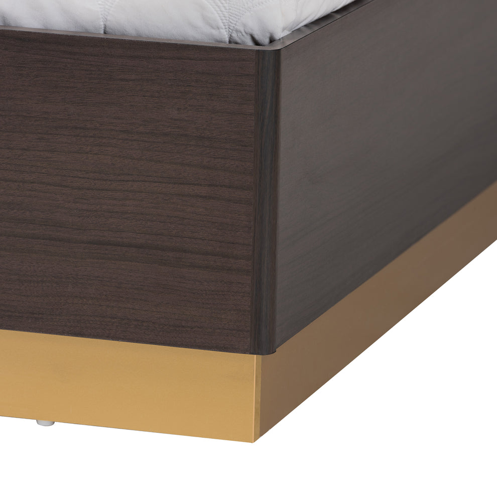 Baxton Studio Arcelia Contemporary Glam and Luxe Two-Tone Dark Brown and Gold Finished Wood Queen Size 3-Piece Bedroom Set | Beds | Modishstore - 10