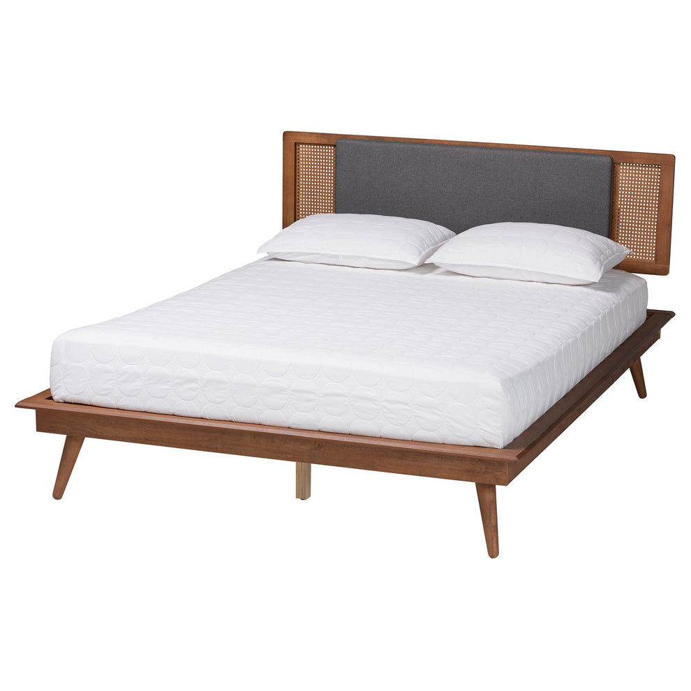 Baxton Studio Delfina Mid-Century Modern Dark Grey Fabric and Walnut Brown Finished Wood Queen Size Platform Bed | Beds | Modishstore - 6