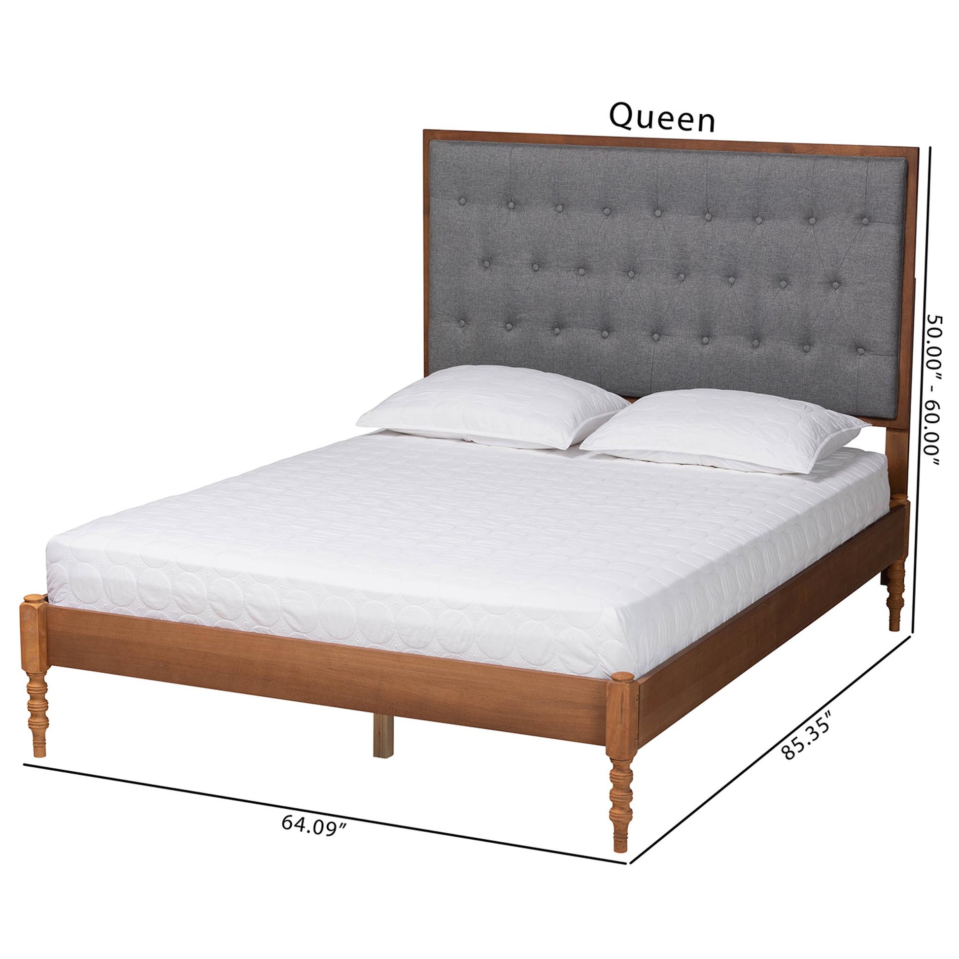 Baxton Studio Odeya Classic and Traditional Grey Fabric and Walnut Brown Finished Wood Queen Size Platform Bed | Beds | Modishstore - 3