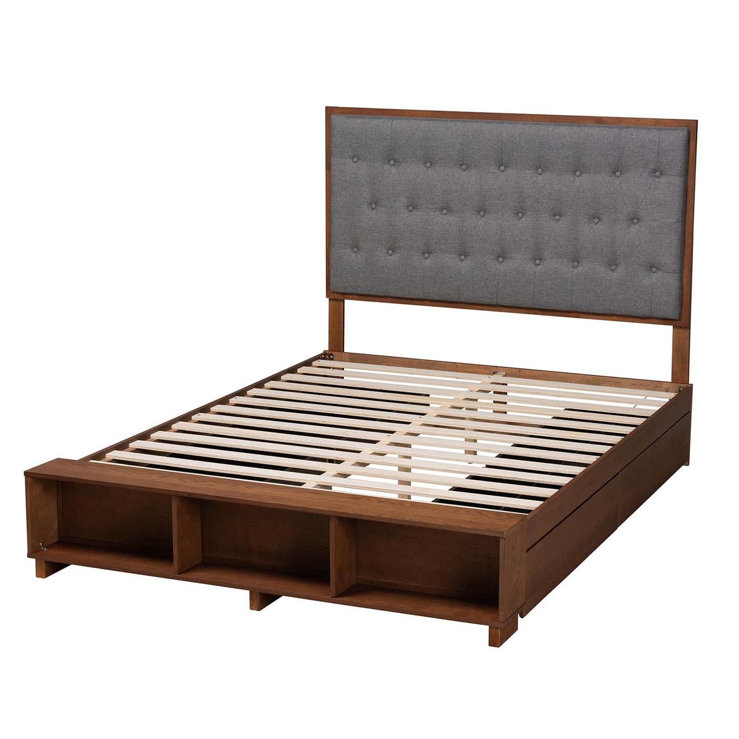 Baxton Studio Jalie Classic Transitional Grey Fabric and Walnut Brown Finished Wood King Size Platform Storage Bed | Beds | Modishstore - 8