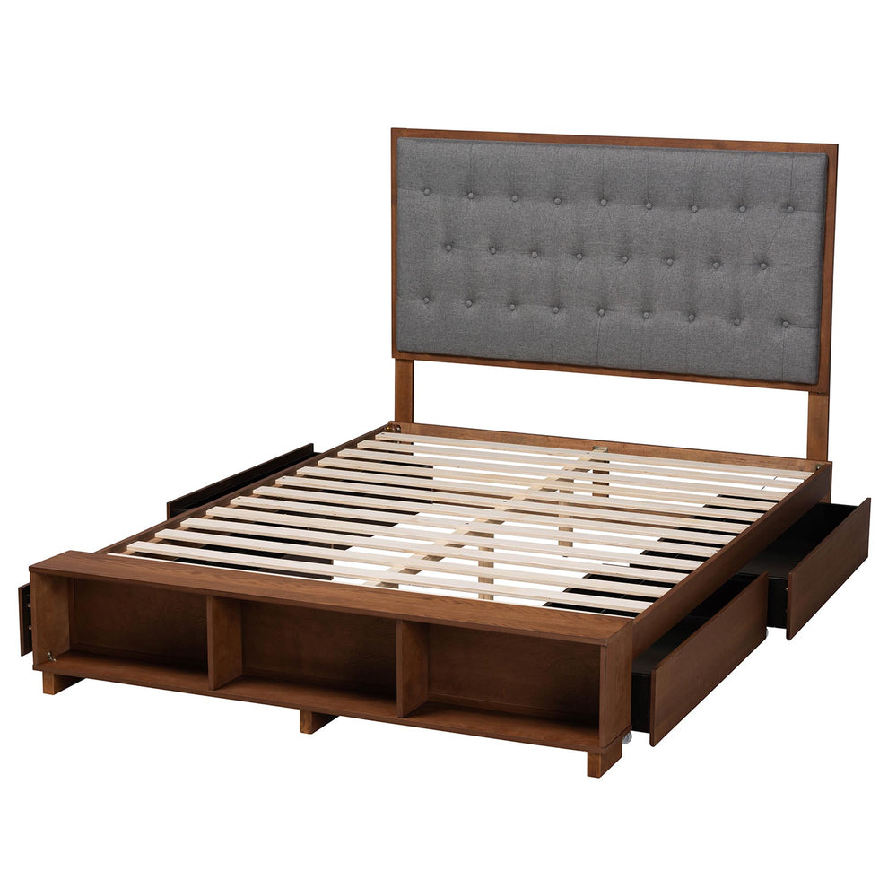 Baxton Studio Jalie Classic Transitional Grey Fabric and Walnut Brown Finished Wood King Size Platform Storage Bed | Beds | Modishstore - 9