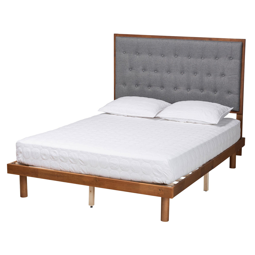 Baxton Studio Bellini Classic and Traditional Grey Fabric and Walnut Brown Finished Wood Queen Size Platform Bed | Beds | Modishstore - 2