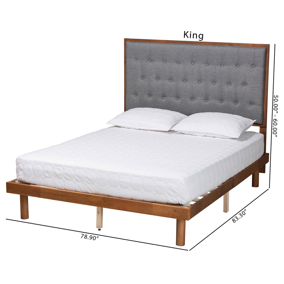 Baxton Studio Bellini Classic and Traditional Grey Fabric and Walnut Brown Finished Wood Queen Size Platform Bed | Beds | Modishstore - 9