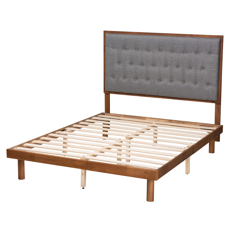 Baxton Studio Bellini Classic and Traditional Grey Fabric and Walnut Brown Finished Wood Queen Size Platform Bed | Beds | Modishstore - 4