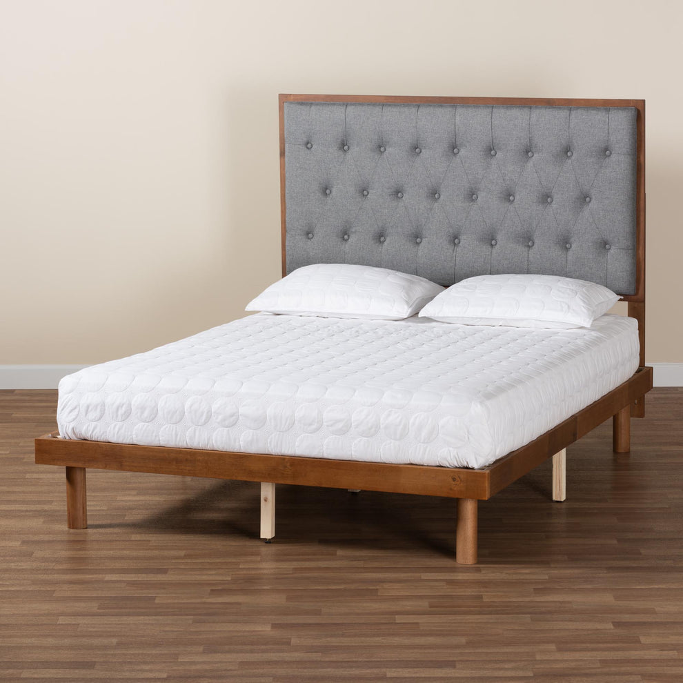 Baxton Studio Bellini Classic and Traditional Grey Fabric and Walnut Brown Finished Wood Queen Size Platform Bed | Beds | Modishstore - 10