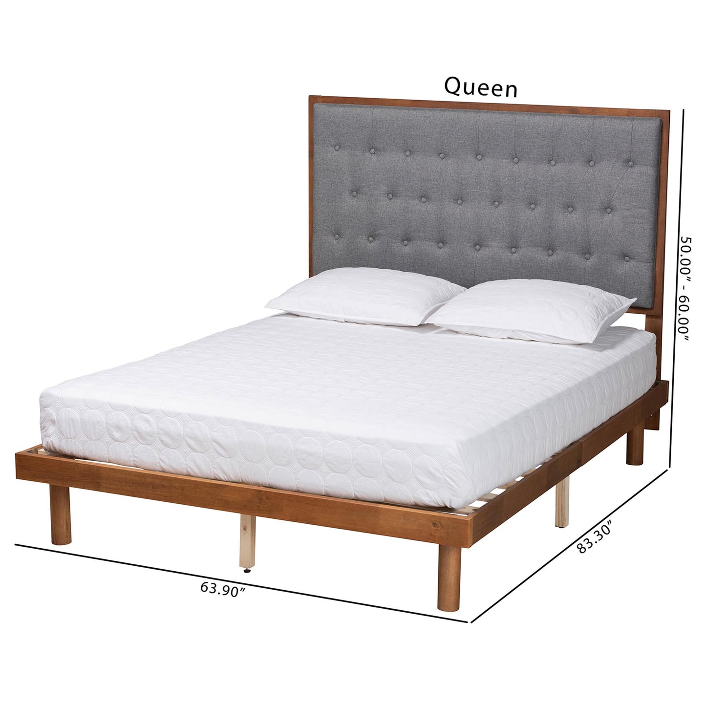 Baxton Studio Bellini Classic and Traditional Grey Fabric and Walnut Brown Finished Wood Queen Size Platform Bed | Beds | Modishstore - 8