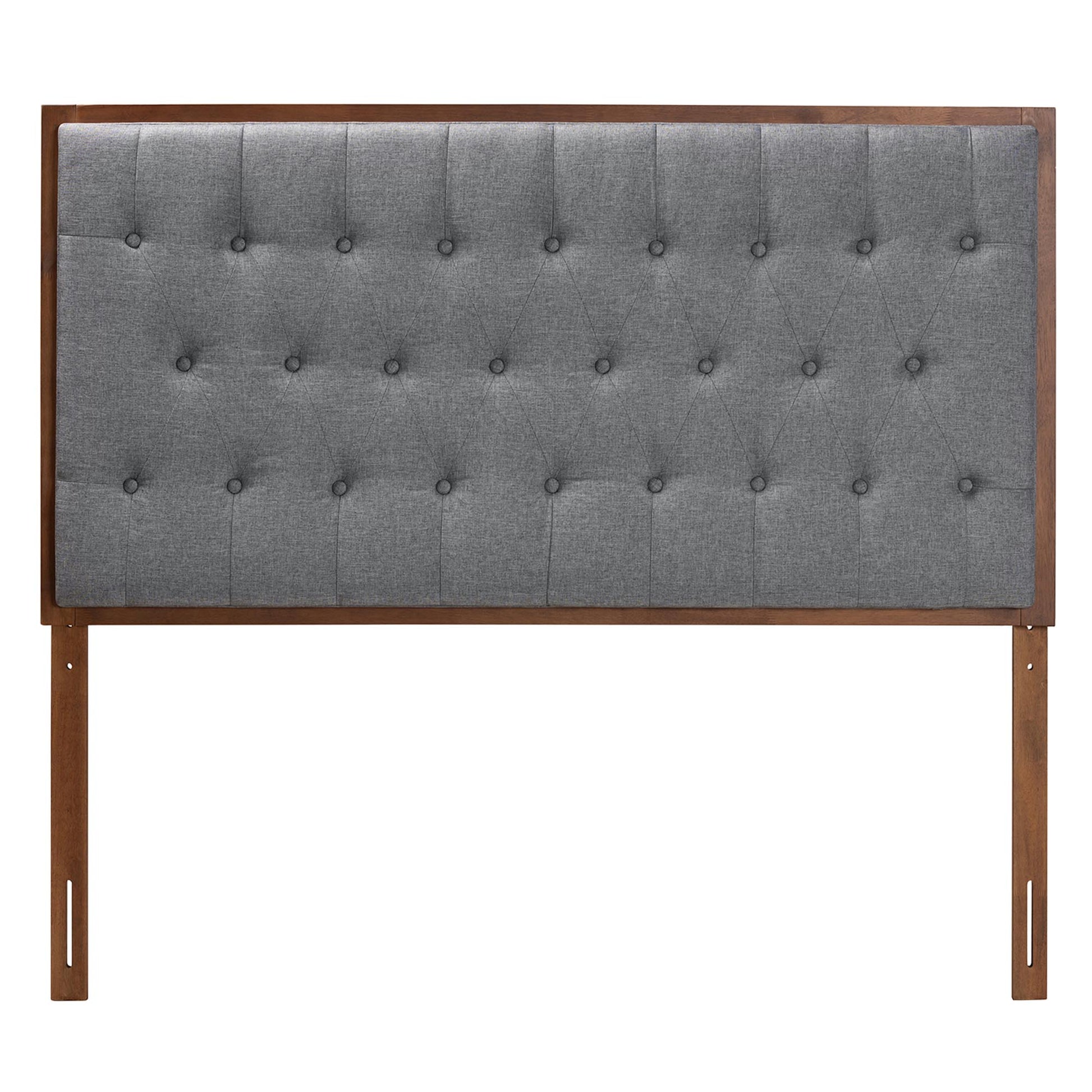 Baxton Studio Harumi Classic and Traditional Grey Fabric and Walnut Brown Finished Wood Queen size Headboard | Headboards | Modishstore - 3