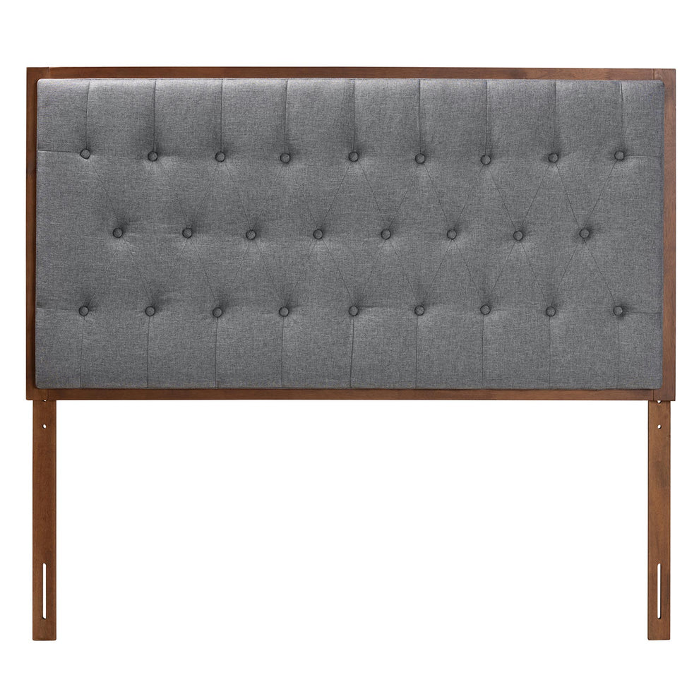 Baxton Studio Harumi Classic and Traditional Grey Fabric and Walnut Brown Finished Wood King size Headboard | Headboards | Modishstore - 5