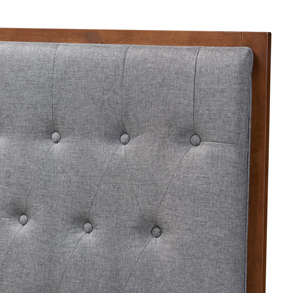 Baxton Studio Harumi Classic and Traditional Grey Fabric and Walnut Brown Finished Wood Queen size Headboard | Headboards | Modishstore - 4