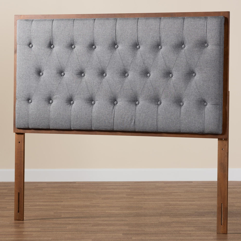 Baxton Studio Harumi Classic and Traditional Grey Fabric and Walnut Brown Finished Wood Queen size Headboard | Headboards | Modishstore - 6