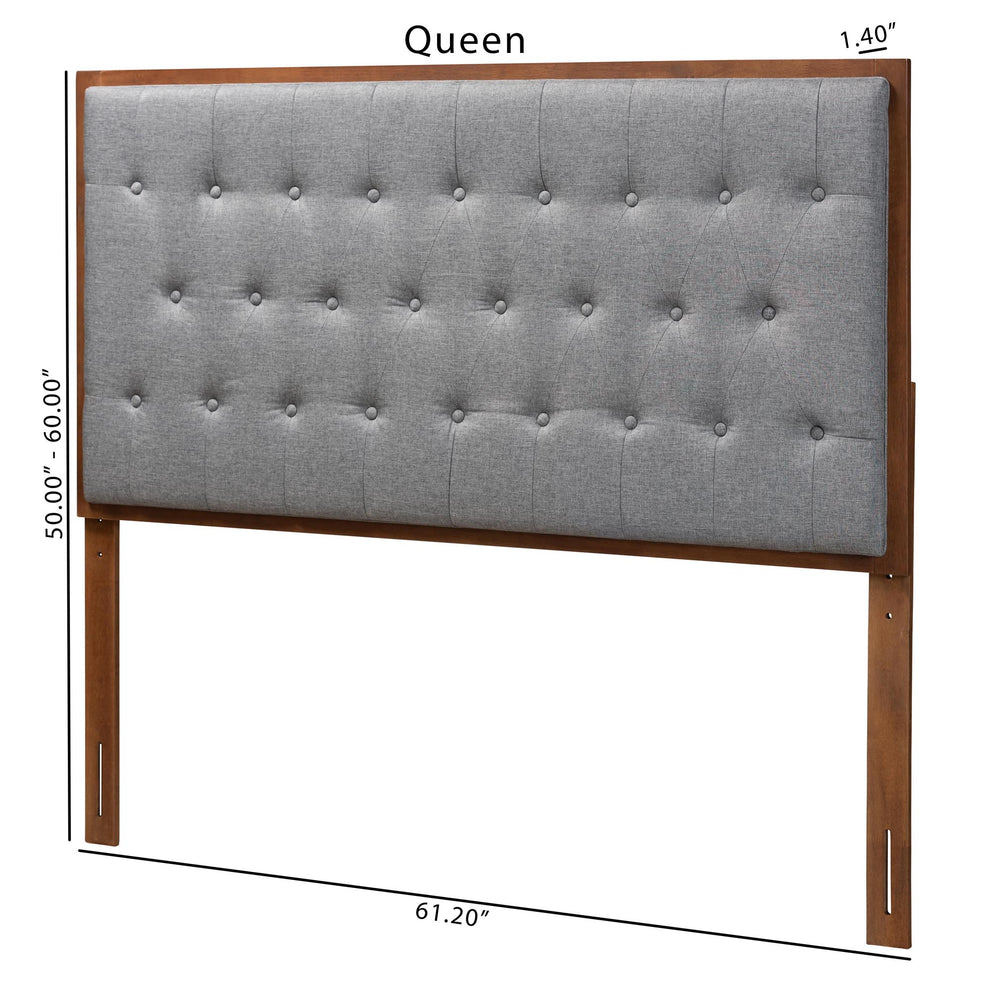 Baxton Studio Harumi Classic and Traditional Grey Fabric and Walnut Brown Finished Wood Queen size Headboard | Headboards | Modishstore - 7