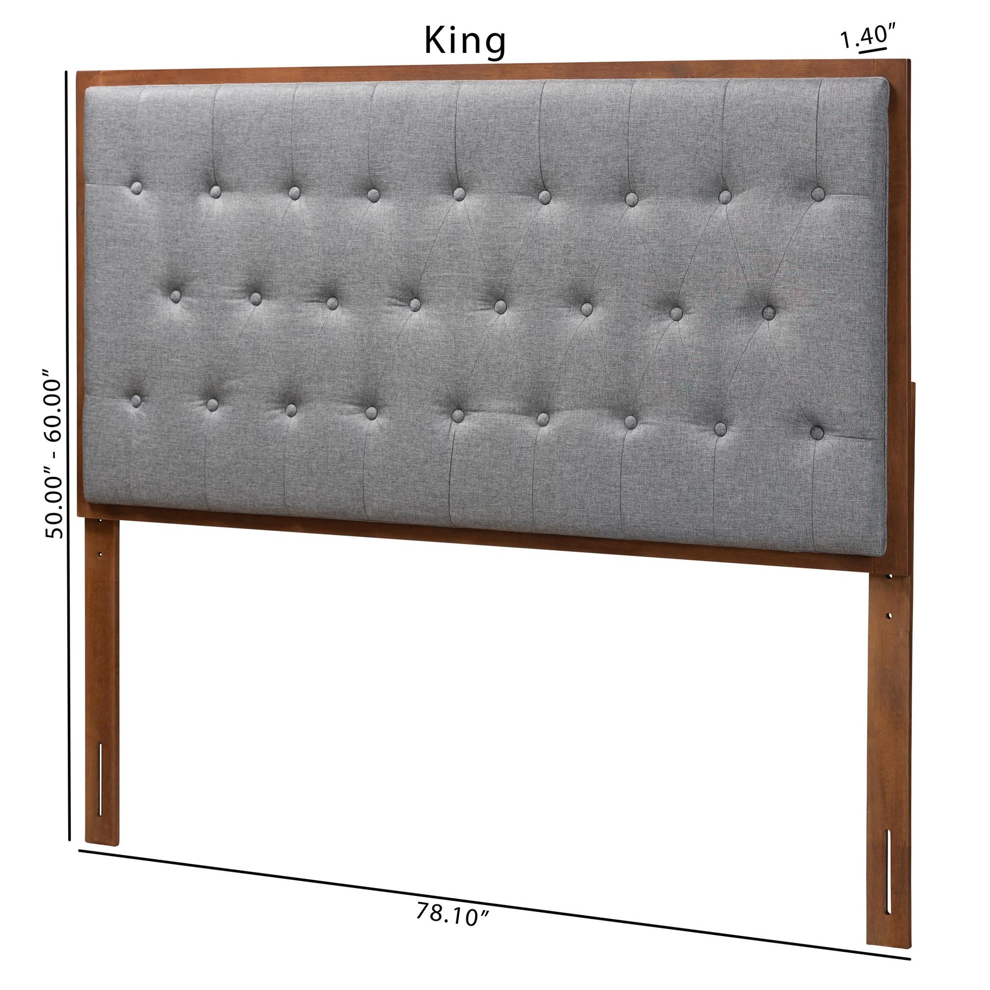 Baxton Studio Harumi Classic and Traditional Grey Fabric and Walnut Brown Finished Wood King size Headboard | Headboards | Modishstore - 2