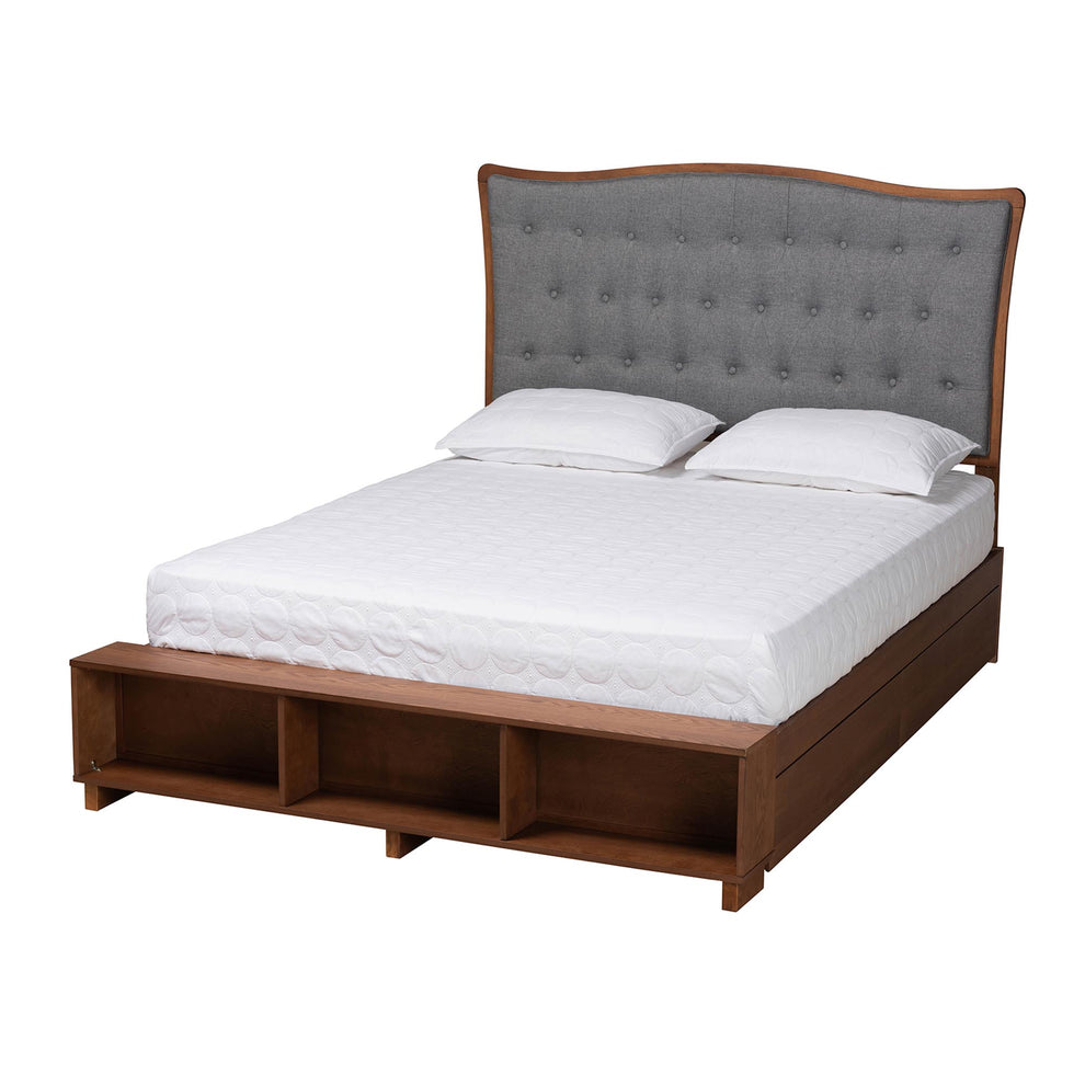 Baxton Studio Kalare Classic Transitional Grey Fabric and Walnut Brown Finished Wood King Size Platform Storage Bed | Beds | Modishstore - 2