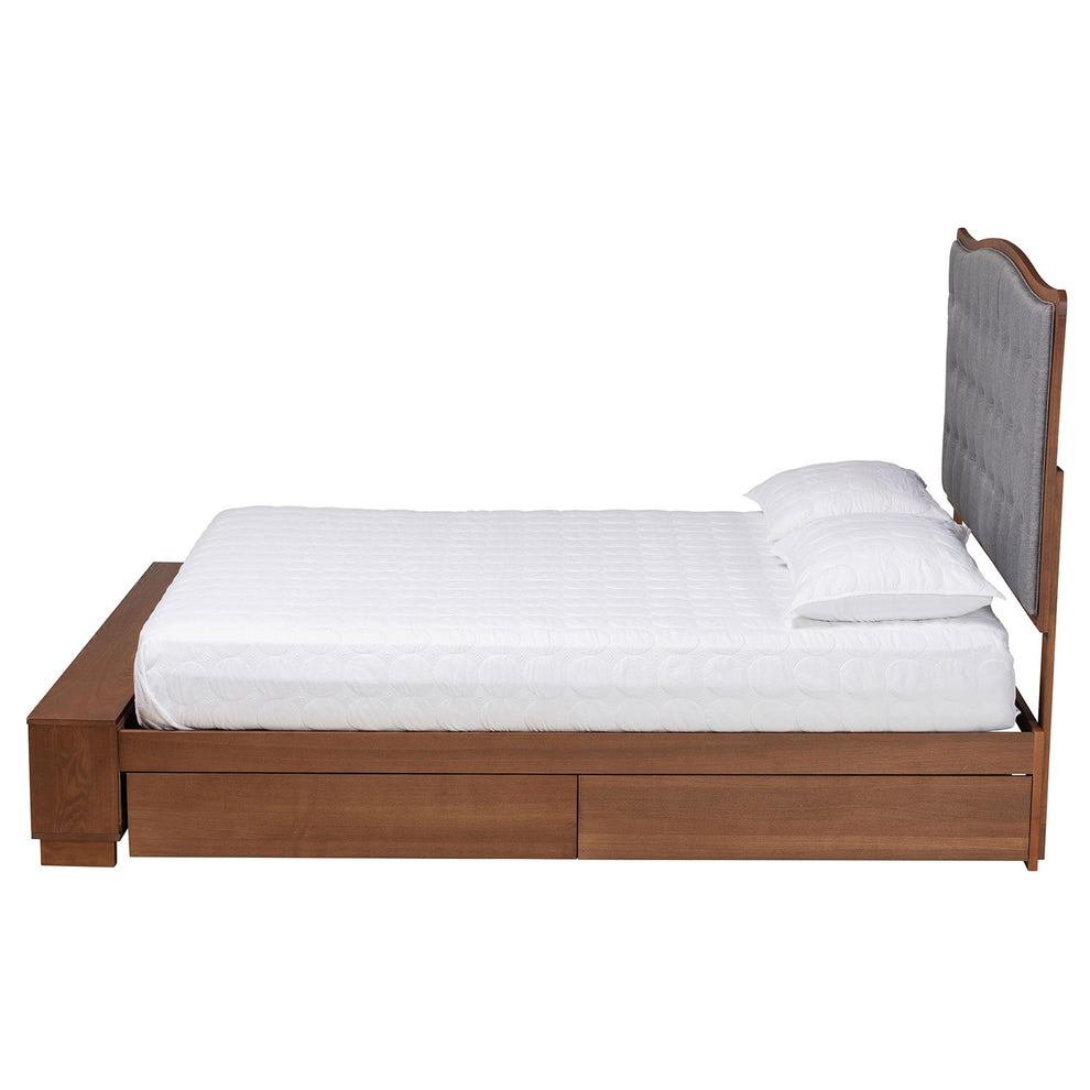 Baxton Studio Kalare Classic Transitional Grey Fabric and Walnut Brown Finished Wood King Size Platform Storage Bed | Beds | Modishstore - 4