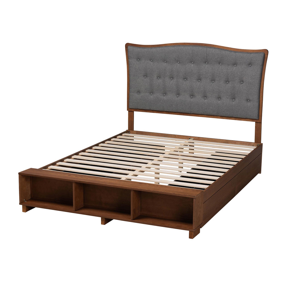 Baxton Studio Kalare Classic Transitional Grey Fabric and Walnut Brown Finished Wood King Size Platform Storage Bed | Beds | Modishstore - 5