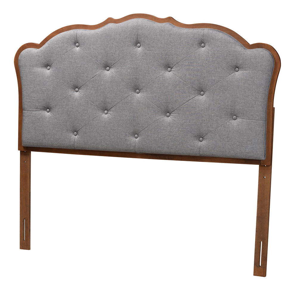 Baxton Studio Leandra Classic and Traditional Grey Fabric and Walnut Brown Finished Wood Queen Size Headboard | Headboards | Modishstore - 4