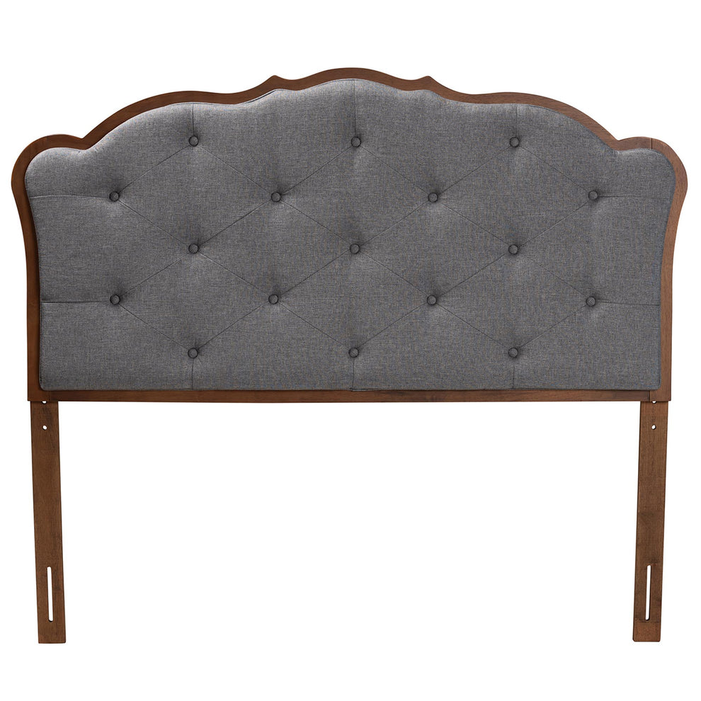 Baxton Studio Leandra Classic and Traditional Grey Fabric and Walnut Brown Finished Wood Queen Size Headboard | Headboards | Modishstore - 5