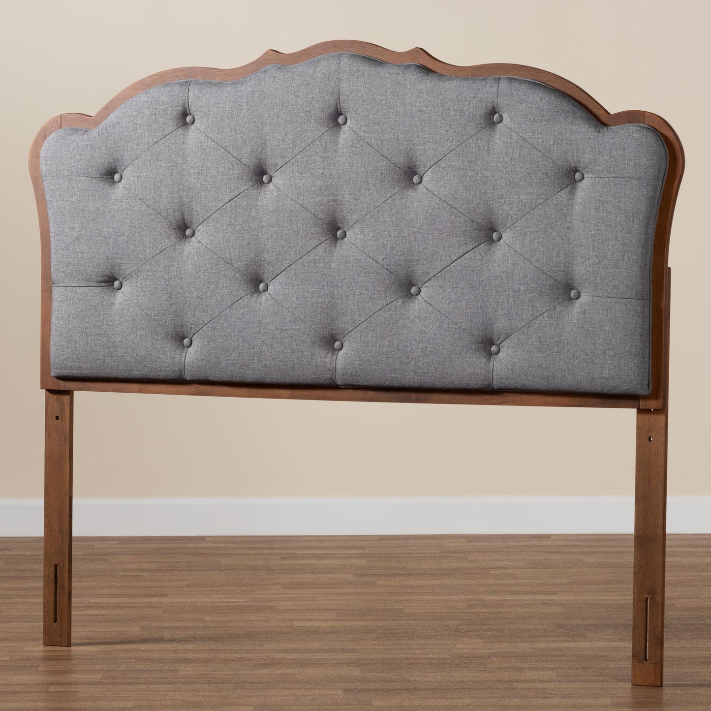 Baxton Studio Leandra Classic and Traditional Grey Fabric and Walnut Brown Finished Wood King Size Headboard | Headboards | Modishstore - 6