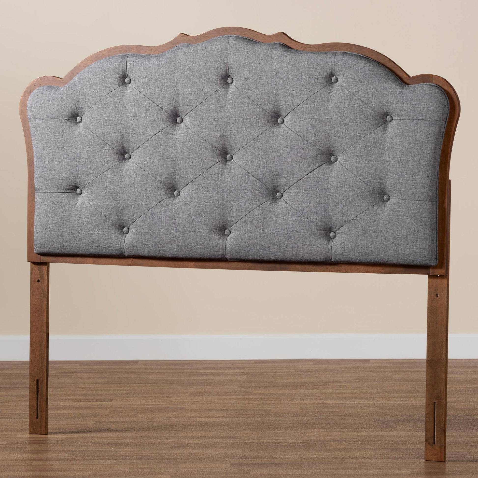 Baxton Studio Leandra Classic and Traditional Grey Fabric and Walnut Brown Finished Wood King Size Headboard | Headboards | Modishstore - 6