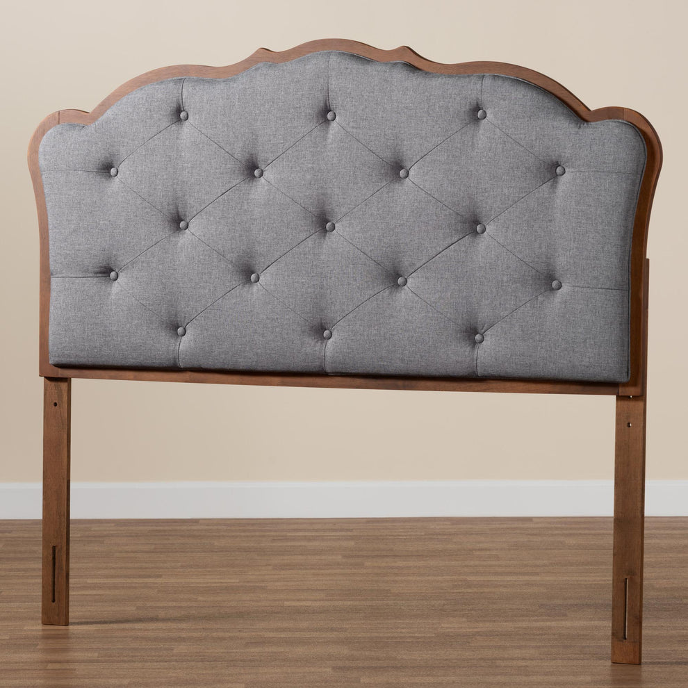 Baxton Studio Leandra Classic and Traditional Grey Fabric and Walnut Brown Finished Wood Queen Size Headboard | Headboards | Modishstore - 8