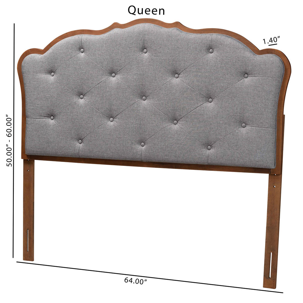 Baxton Studio Leandra Classic and Traditional Grey Fabric and Walnut Brown Finished Wood Queen Size Headboard | Headboards | Modishstore - 9