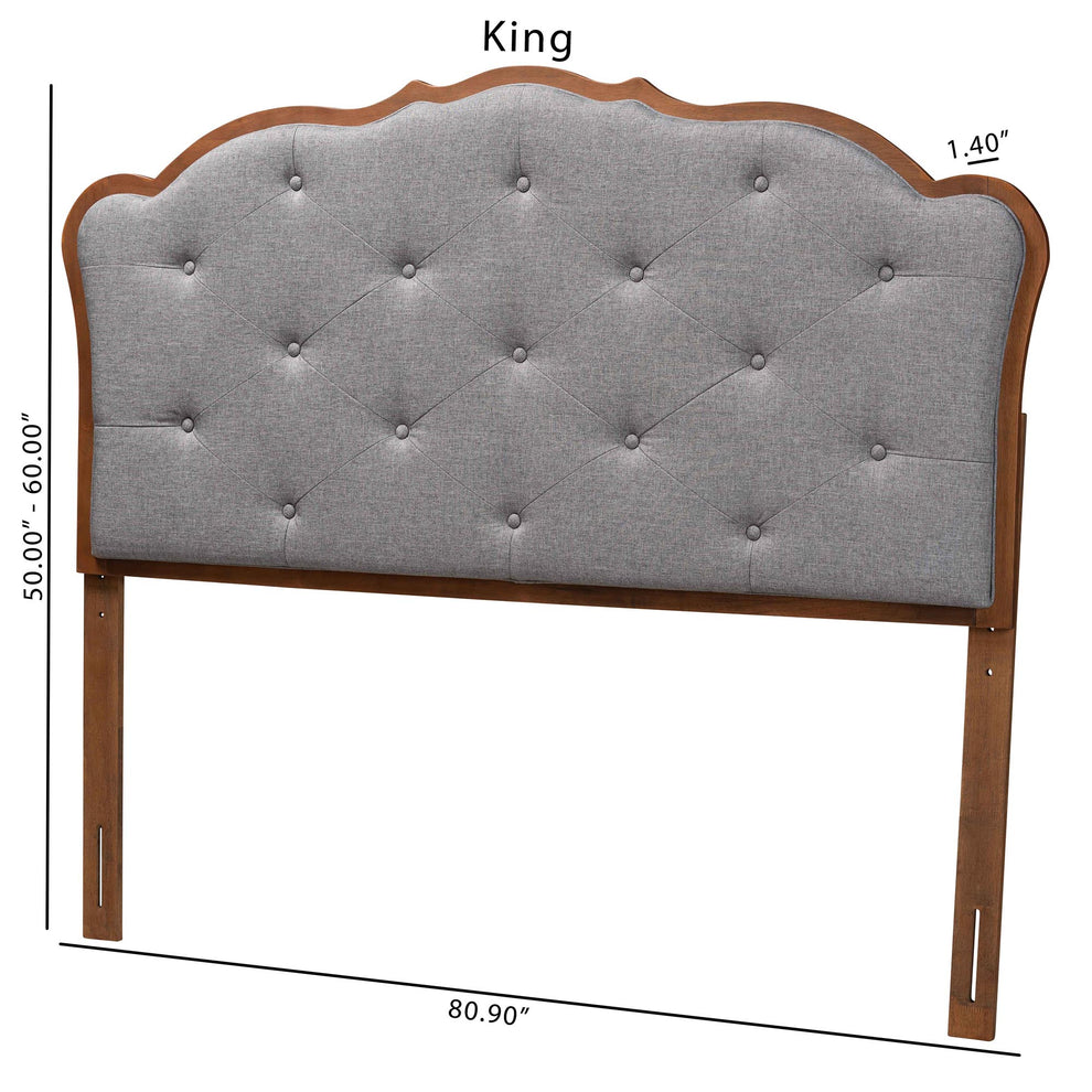 Baxton Studio Leandra Classic and Traditional Grey Fabric and Walnut Brown Finished Wood King Size Headboard | Headboards | Modishstore - 9