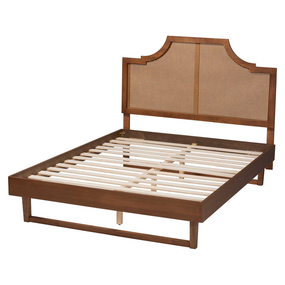 Baxton Studio Francine Mid-Century Modern Ash Walnut Woven Rattan Queen Size Bed | Beds | Modishstore - 8