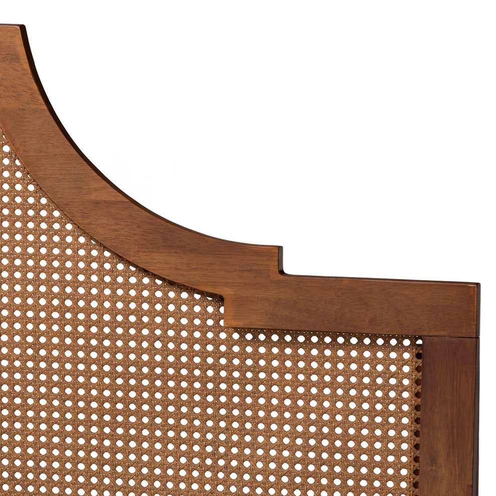 Baxton Studio Francine Mid-Century Modern Ash Walnut Woven Rattan Queen Size Bed | Beds | Modishstore - 9