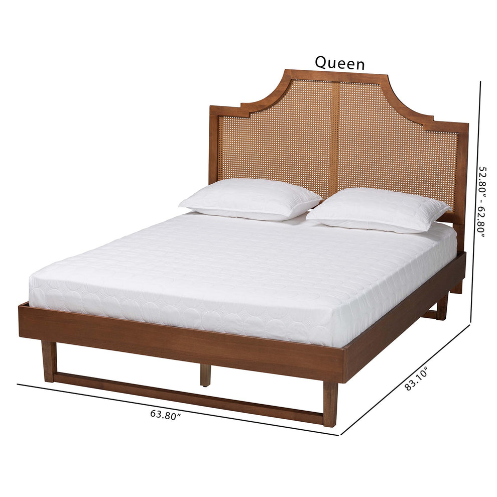 Baxton Studio Francine Mid-Century Modern Ash Walnut Woven Rattan Queen Size Bed | Beds | Modishstore - 3