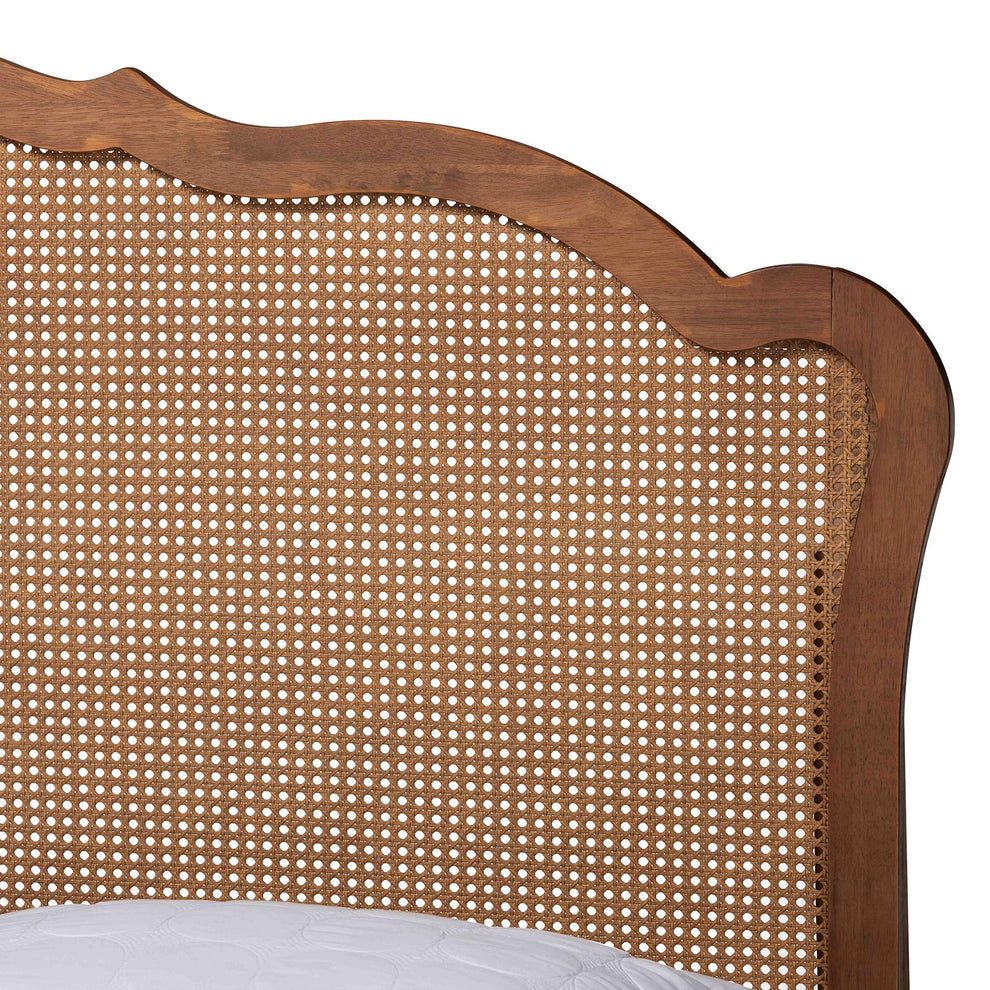 Baxton Studio Latrell Mid-Century Walnut Brown Wood and Rattan King Size Storage Bed | Beds | Modishstore - 10