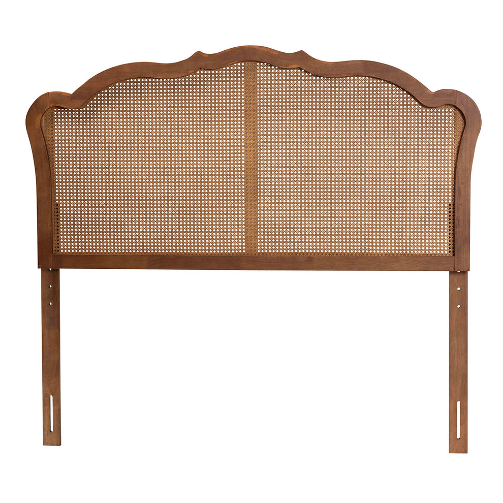 Baxton Studio Leandra Classic and Traditional Ash Walnut Finished Wood Queen Size Headboard with Rattan | Headboards | Modishstore - 5