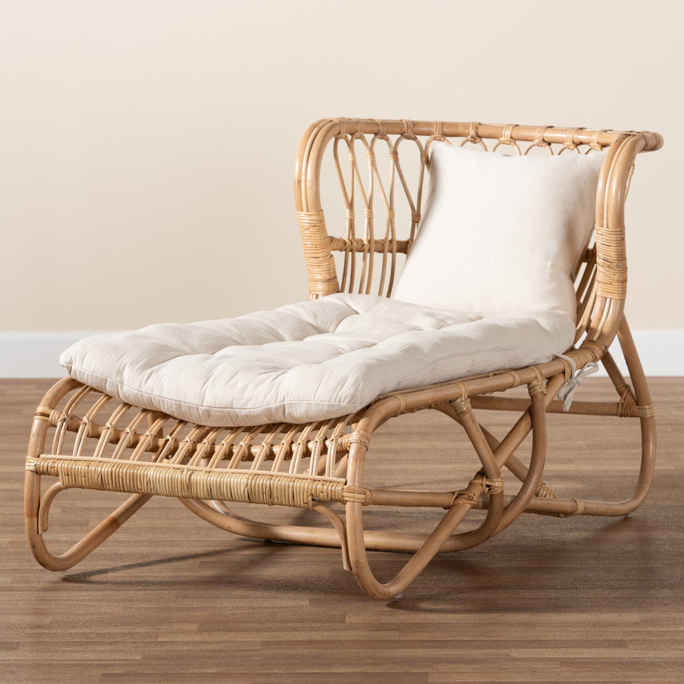 Baxton Studio bali & pari Delara Modern Bohemian Natural Brown Rattan Chaise | Lounge Chairs | Modishstore - 2