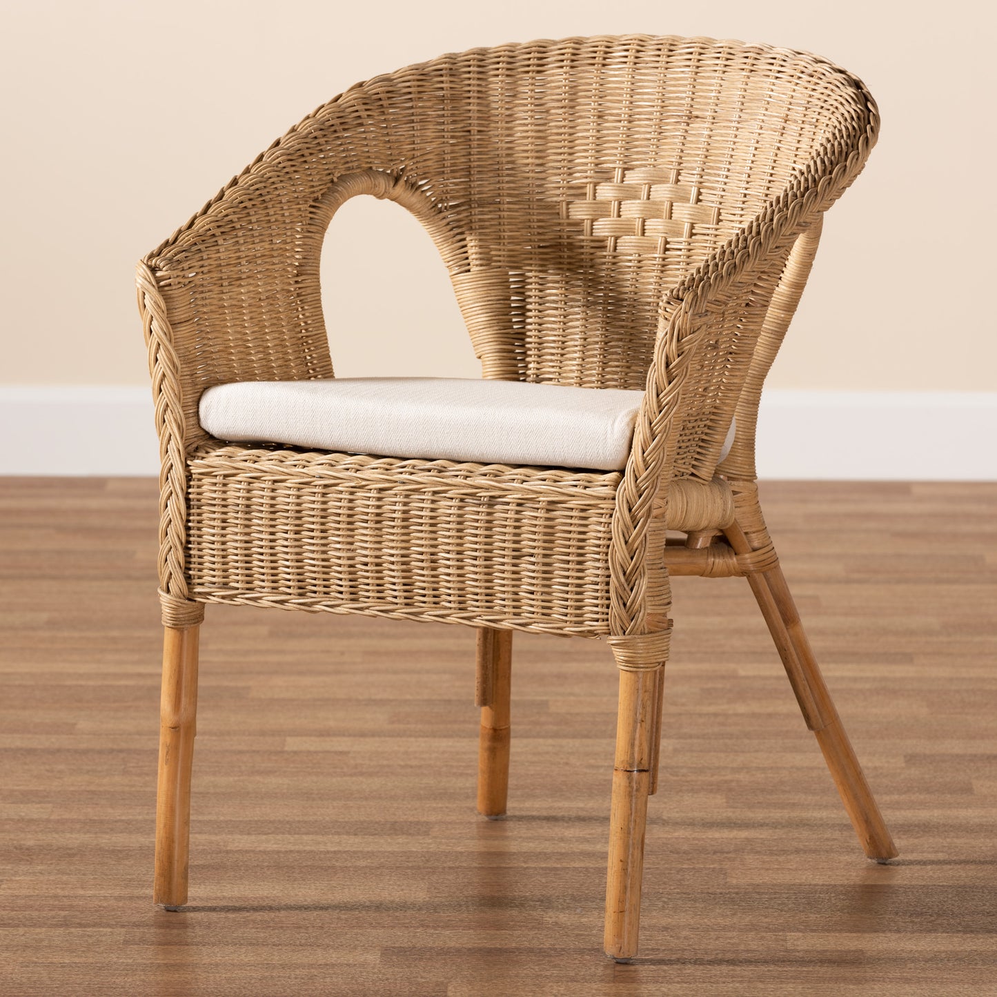 Baxton Studio bali & pari Abbey Modern Bohemian Natural Brown Antique Rattan Dining Chair | Dining Chairs | Modishstore - 9