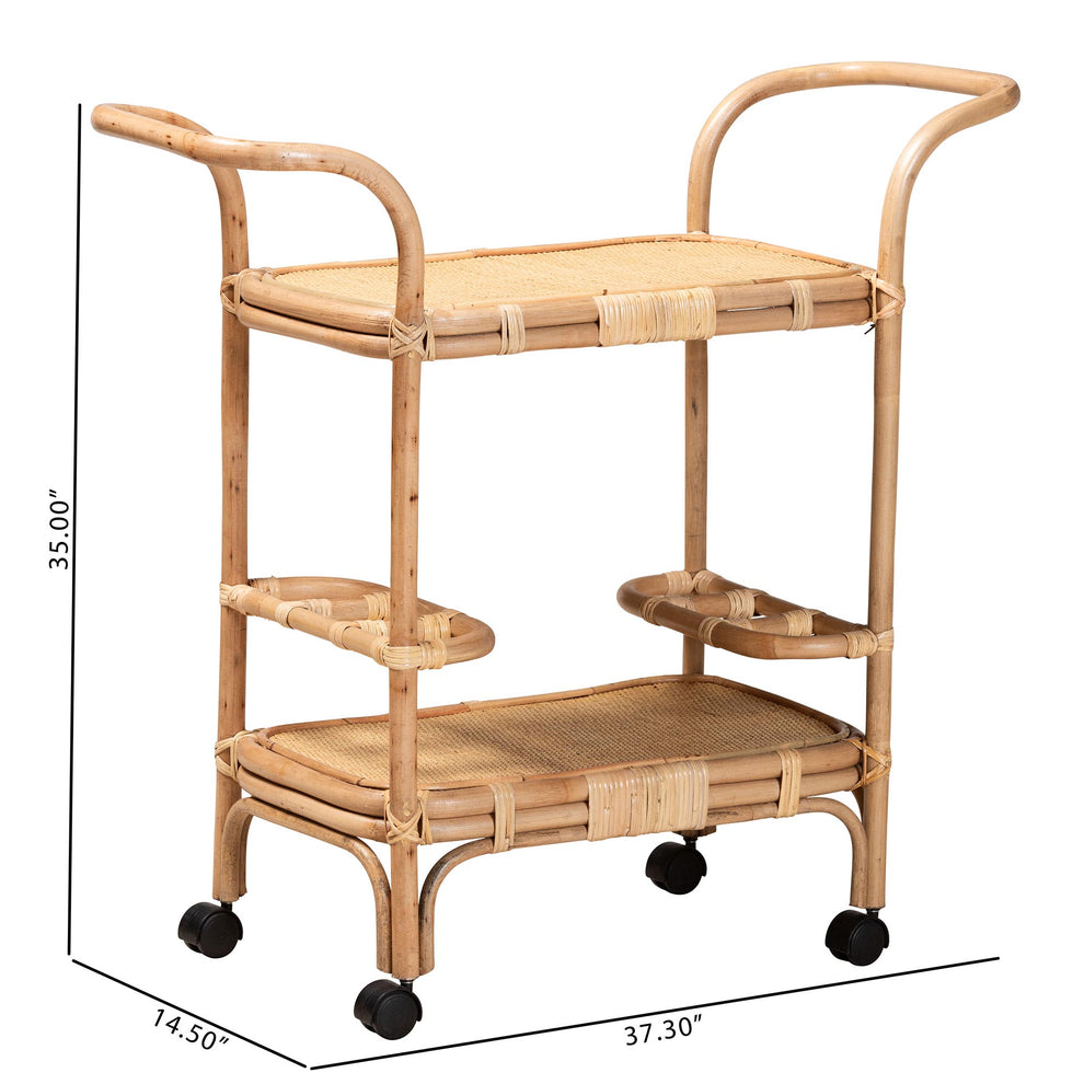 Baxton Studio bali & pari Hadia Modern Bohemian Natural Brown Rattan Wine Cart | Bar Carts | Modishstore - 10