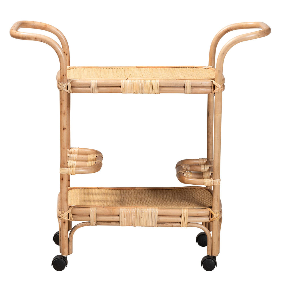 Baxton Studio bali & pari Hadia Modern Bohemian Natural Brown Rattan Wine Cart | Bar Carts | Modishstore - 3
