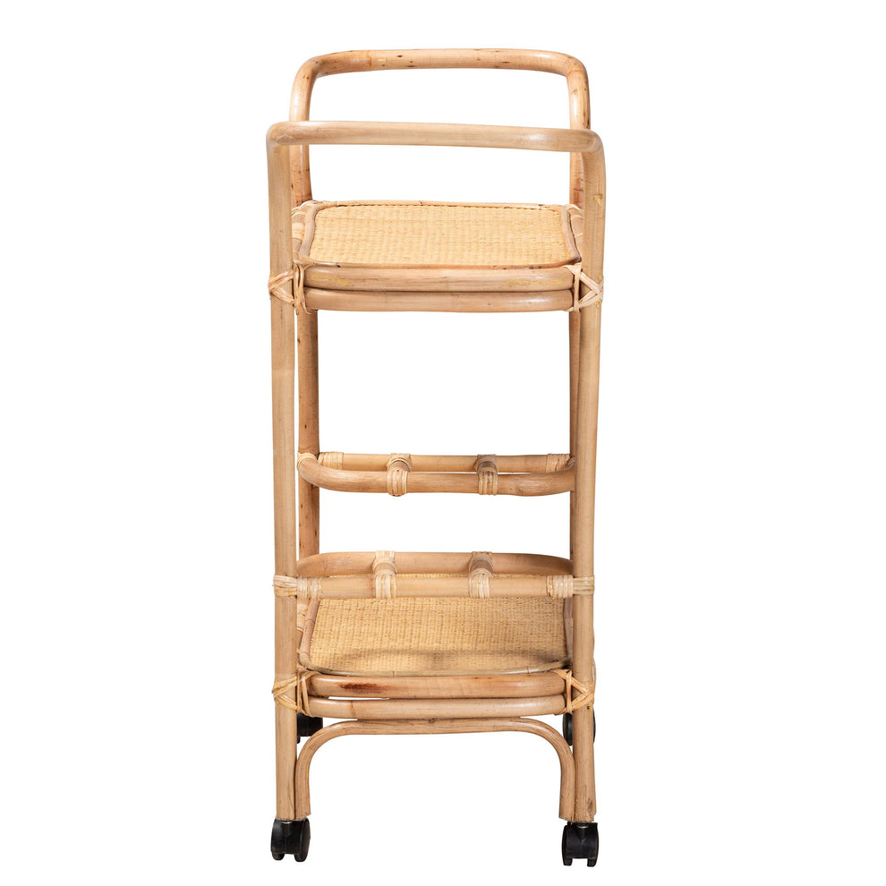 Baxton Studio bali & pari Hadia Modern Bohemian Natural Brown Rattan Wine Cart | Bar Carts | Modishstore - 4