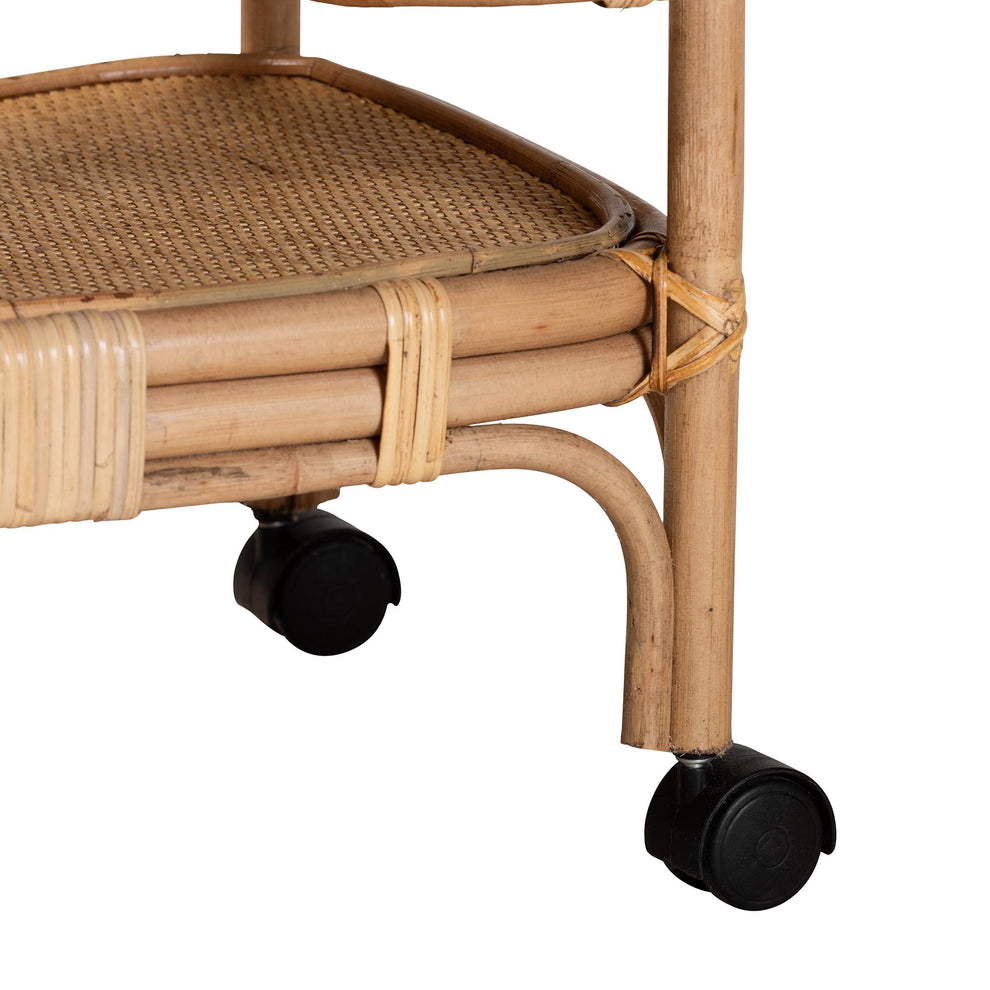 Baxton Studio bali & pari Hadia Modern Bohemian Natural Brown Rattan Wine Cart | Bar Carts | Modishstore - 7