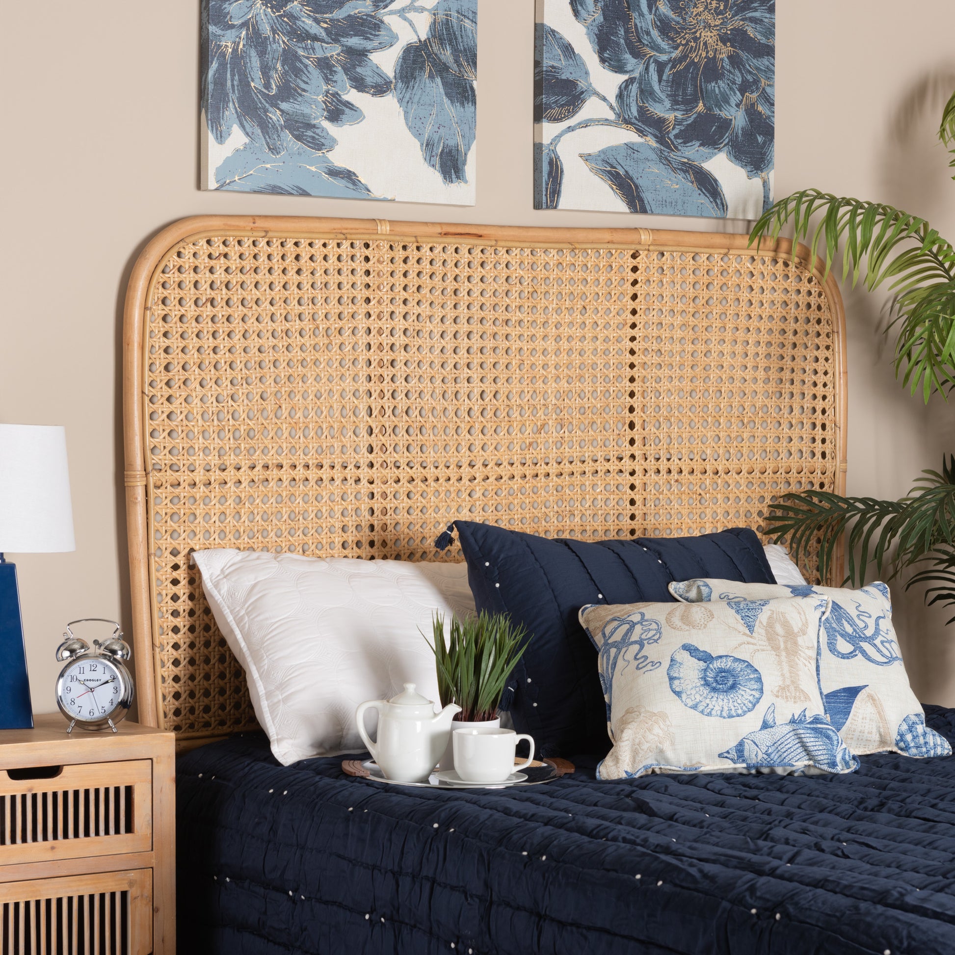 Baxton Studio bali & pari Linette Modern Bohemian Natural Rattan Queen Size Standalone Headboard | Headboards | Modishstore