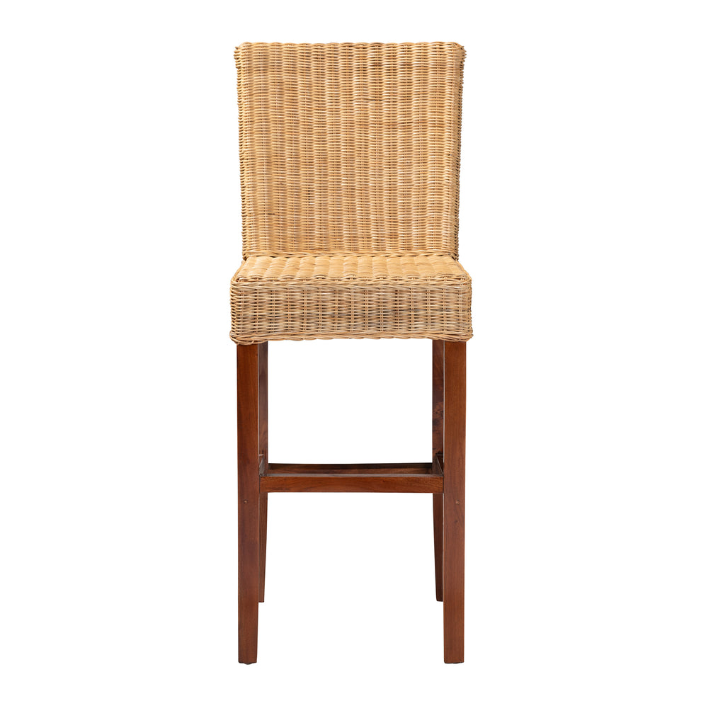 Baxton Studio bali & pari Racquel Modern Bohemian Natural Rattan and Mahogany Wood Bar Stool | Bar Stools | Modishstore - 5