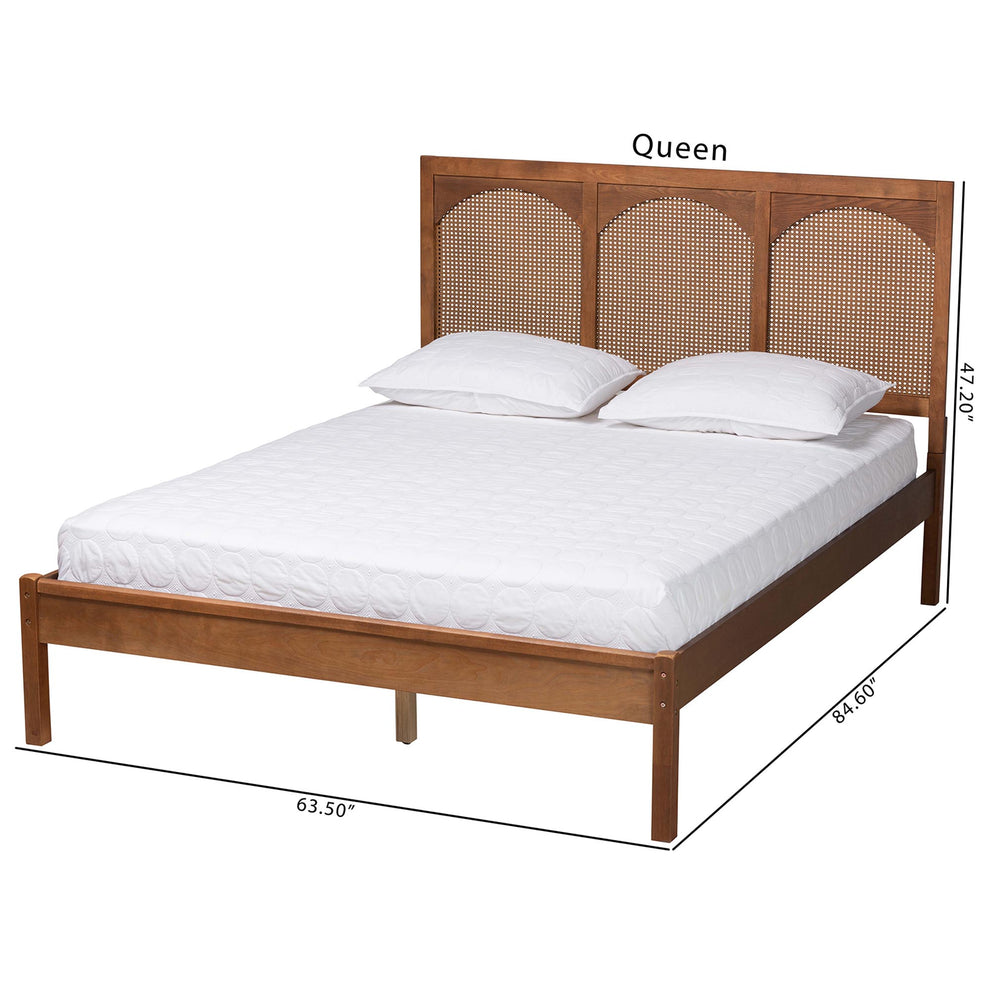 Baxton Studio Blossom Classic and Traditional Ash Walnut Finished Wood and Rattan Queen Size Platform Bed | Beds | Modishstore - 8