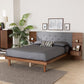 Baxton Studio Eliana Mid-Century Modern Transitional Grey Fabric and Ash Walnut Finished Wood King Size Platform Storage Bed with Built-In Nightstands | Beds | Modishstore
