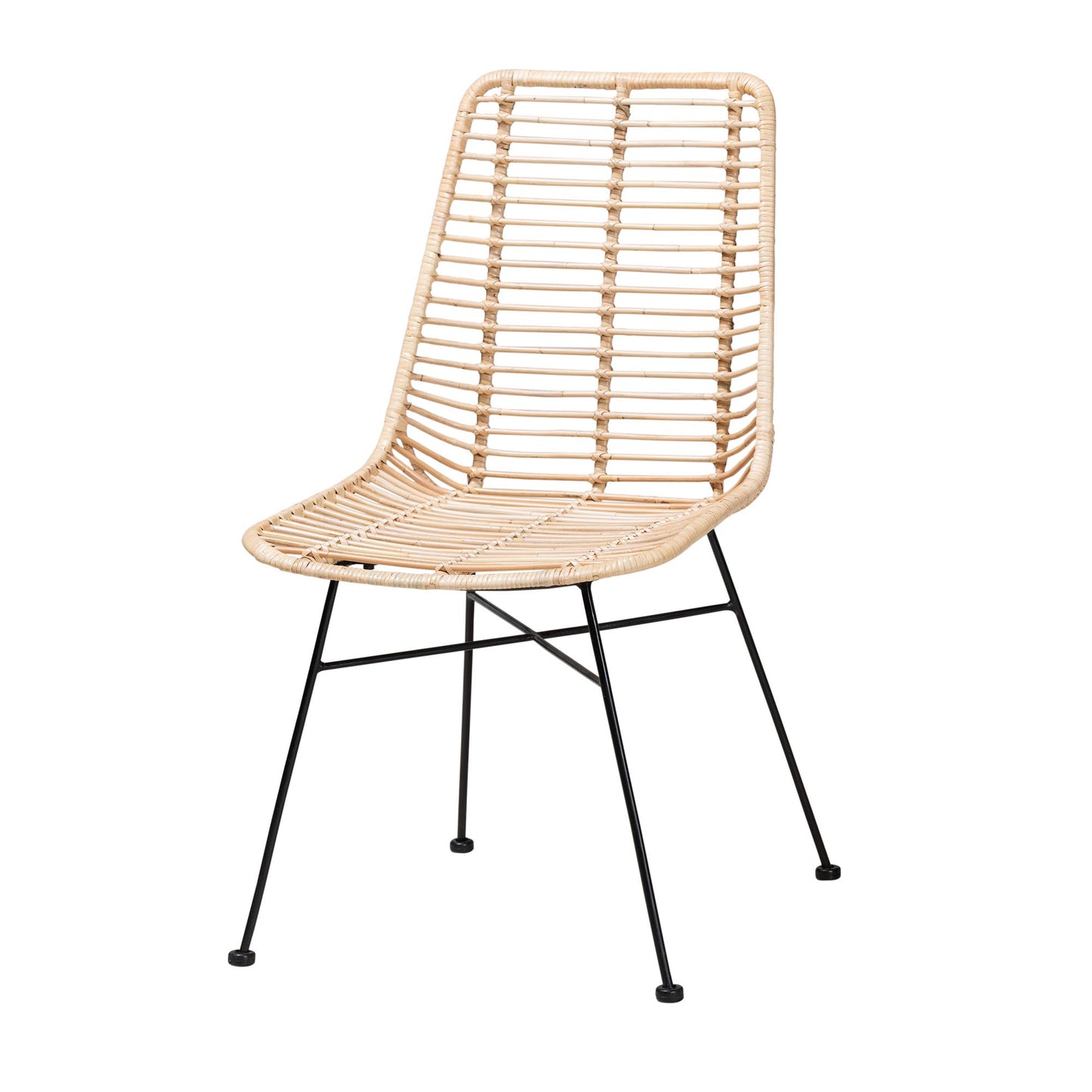 Baxton Studio Manhattan Modern Bohemian Rattan and Natural Oak Finished Wood 5-Piece Dining Set | Dining Sets | Modishstore - 5